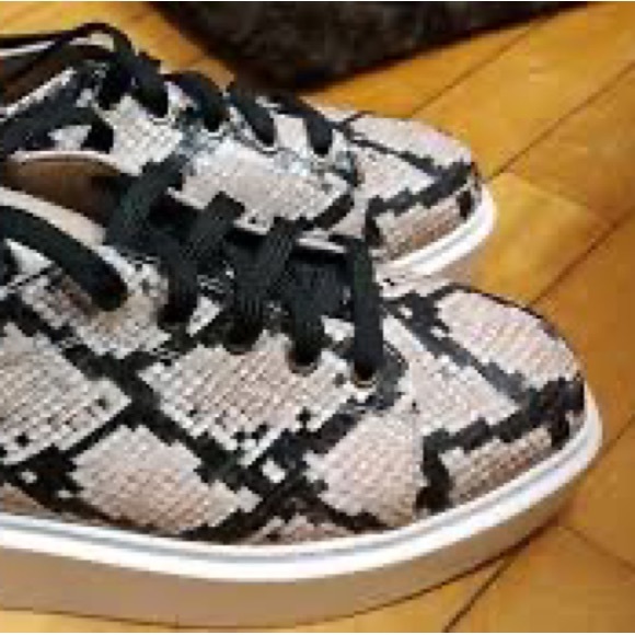 LINEA PAOLO  Platform Sneaker Kendra Shoes Leather Trim Snakeskin - Picture 3 of 8